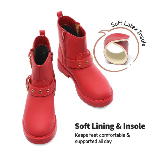 Girls Water-Resistant Zipper Ankle Boots - RED - 2